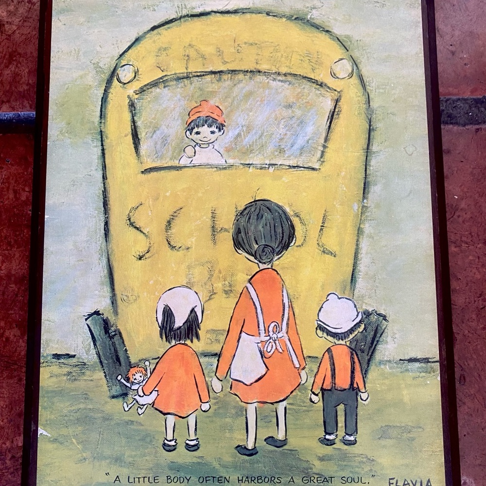 1970's VTG 13" Flavia Marie Weedn artwork on wooden panel